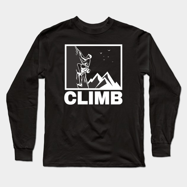 Climb Illustration Mountain Climber Long Sleeve T-Shirt by Foxxy Merch